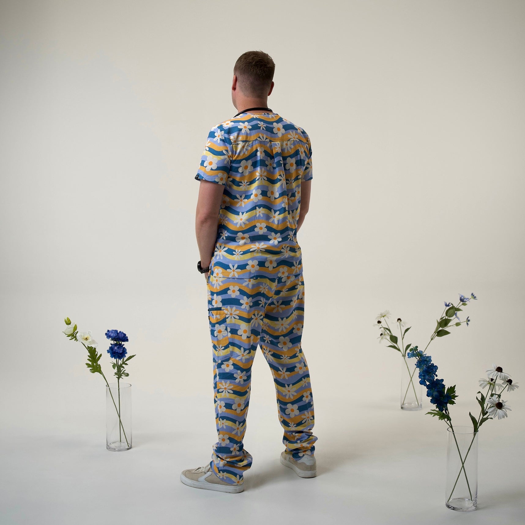 Blue Wave Floral Scrub Set