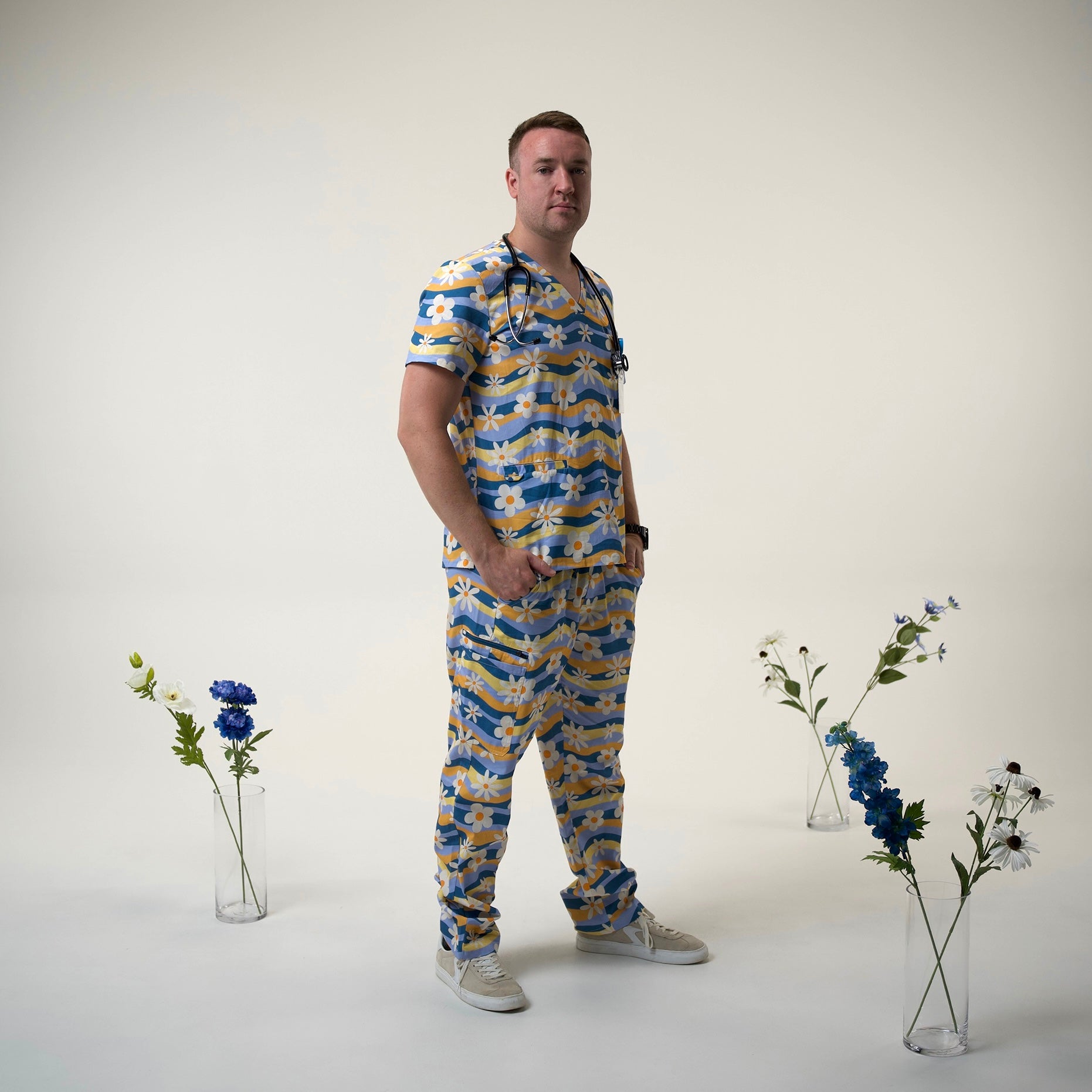 Blue Wave Floral Scrub Set