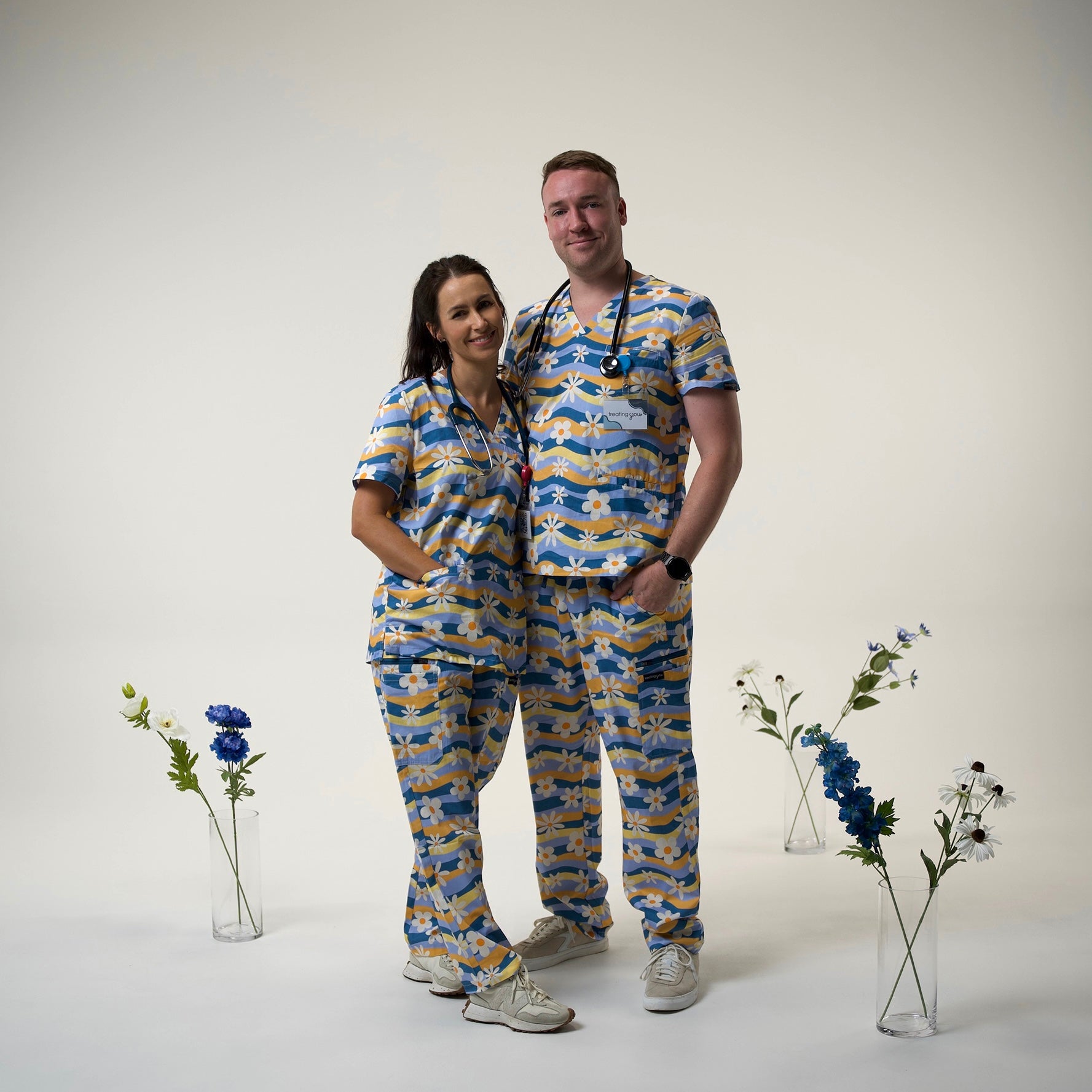 Blue Wave Floral Scrub Set