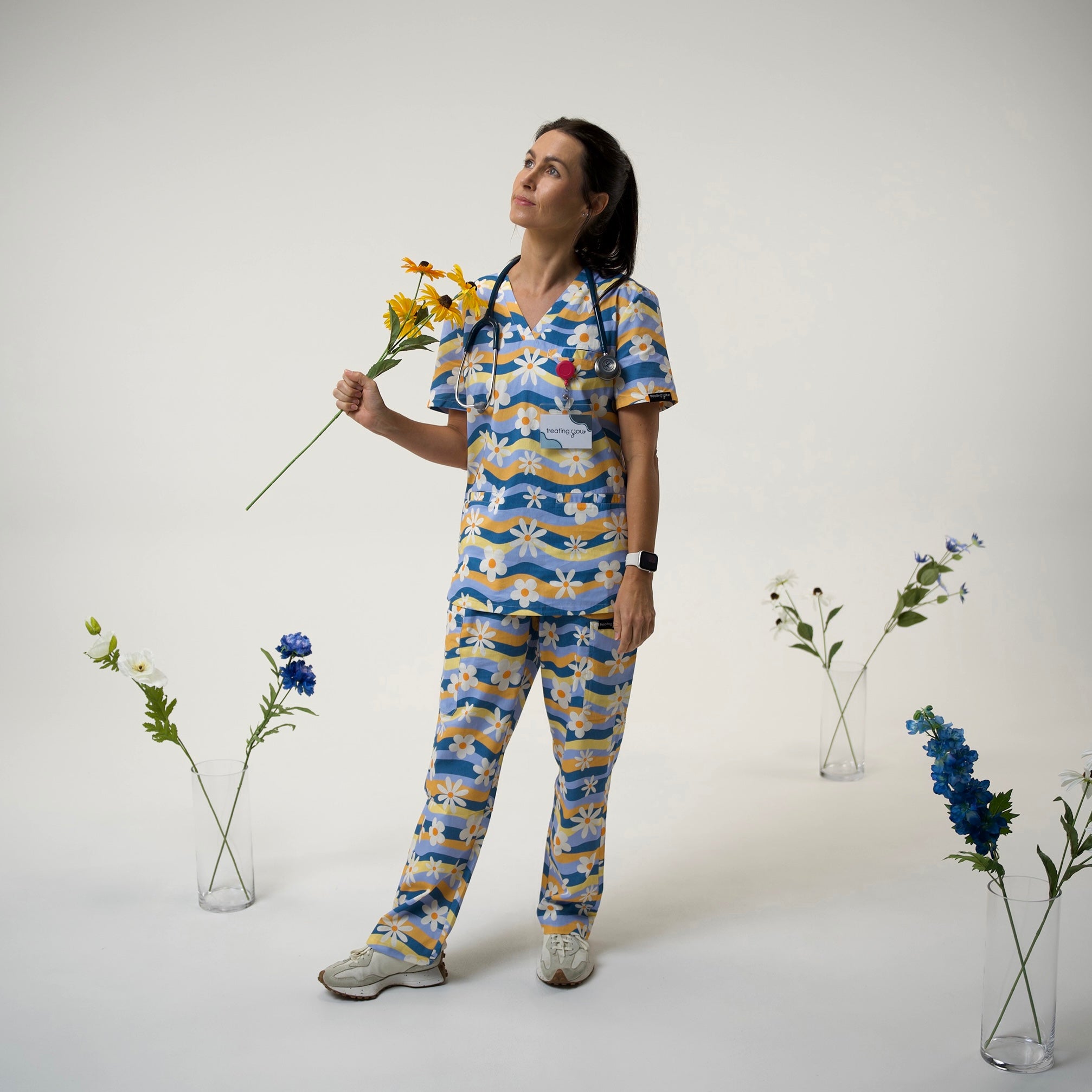 Blue Wave Floral Scrub Set